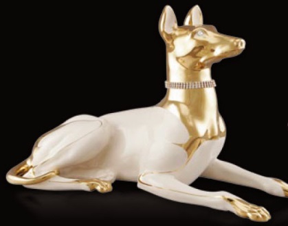 Вдохновляющая позолоченная керамическая фигурка Lying greyhound dog от Ahura